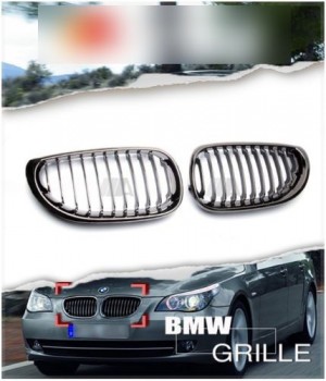 BMW E60 5-Series 528 530 535 550 M5 2004-2010  Black Chrome Front Kidney Grilles