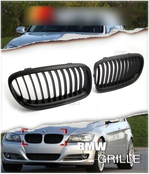 BMW E90 E91 LCI 3-Series Sedan Wagon Matte Black Front Kidney Grilles for 2009-2011 