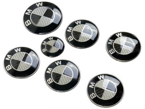 CARBON FIBER LOGO CAPS 7PCS FOR BMW BLACK