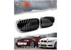 BMW E82 1-Series E88 128i 135i 1M Black Chrome Front Kidney Grilles for 2008-2013 