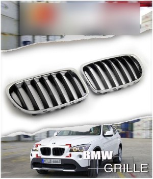 BMW E84 X1 Chrome Front Hood Kidney Grilles Black Center Slats for 2009-2014 